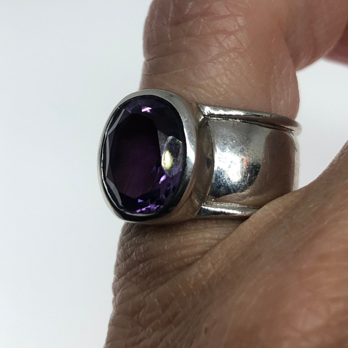 Vintage Handmade Genuine Purple Amethyst Filigree Setting 925 Sterling Silver Gothic Ring