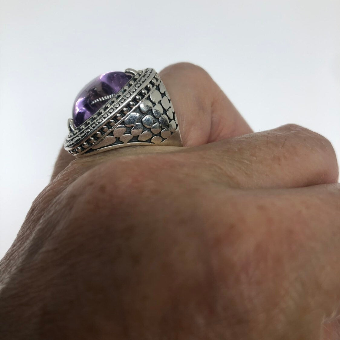 Vintage Handmade Genuine Purple Amethyst Filigree Setting 925 Sterling Silver Gothic Ring.