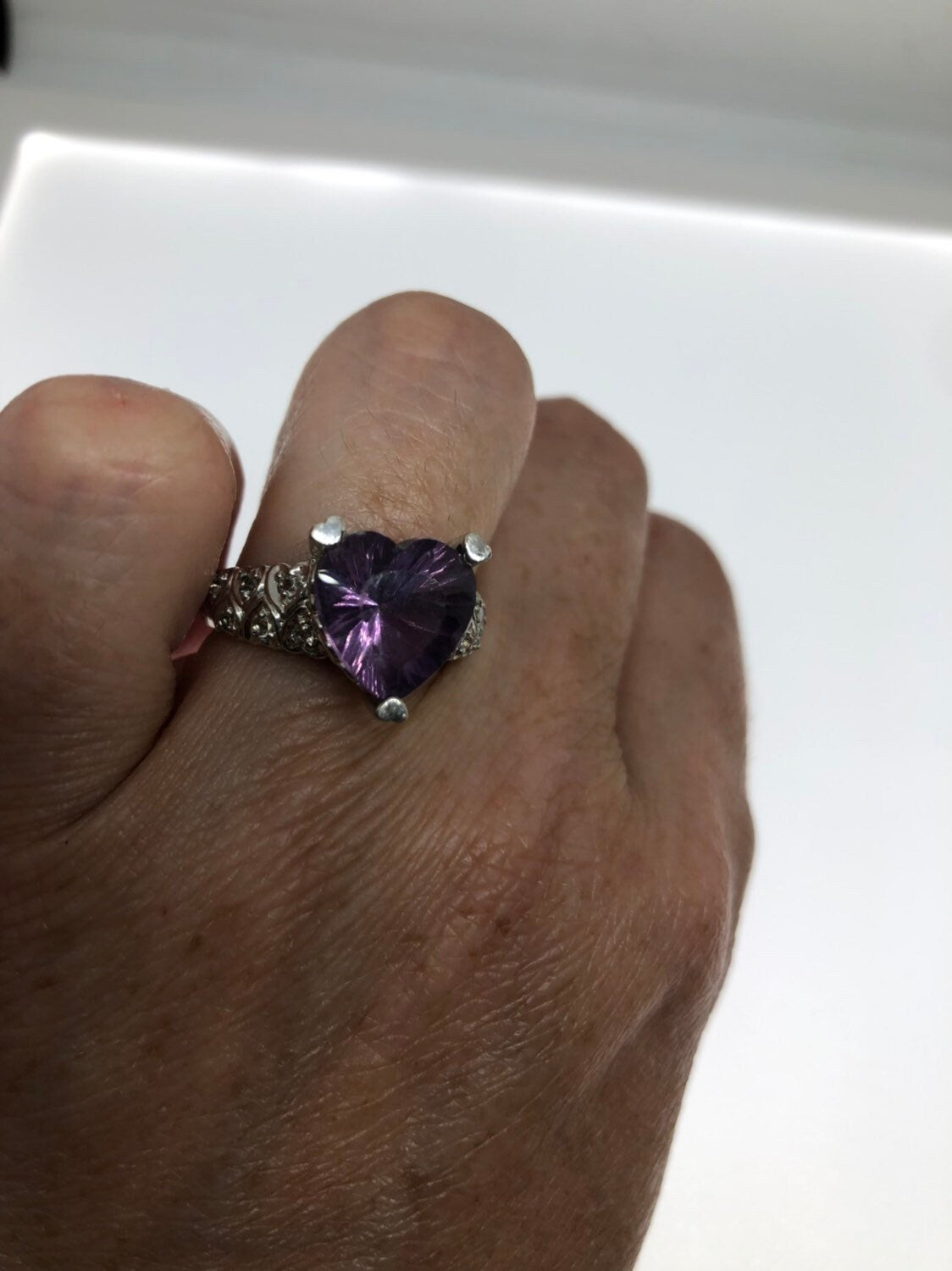 Vintage Handmade Deep Purple Genuine Amethyst Setting 925 Sterling Silver Gothic Ring