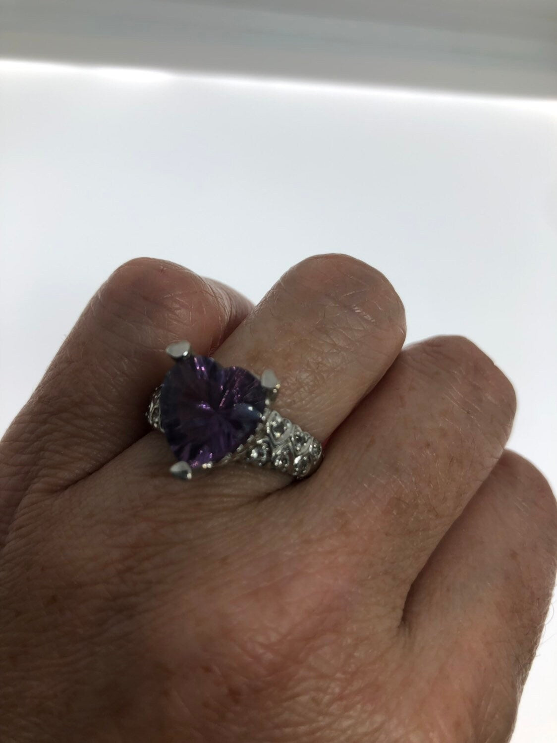 Vintage Handmade Deep Purple Genuine Amethyst Setting 925 Sterling Silver Gothic Ring