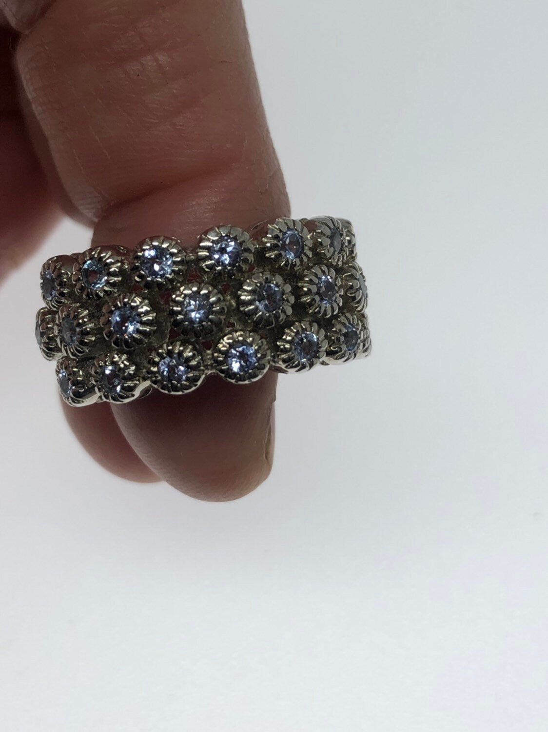 Vintage Handmade blue Tanzanite setting 925 Sterling Silver gothic Ring