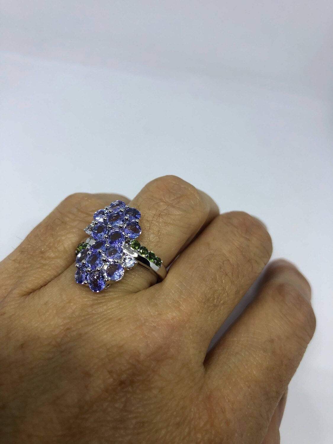 Vintage Handmade Blue Tanzanite Flower 925 Sterling Silver Gothic Ring