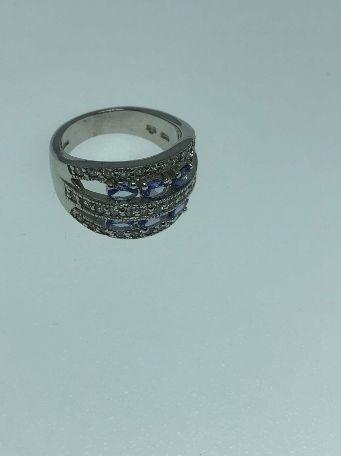 Vintage Handmade Blue Tanzanite Setting 925 Sterling Silver Gothic Ring