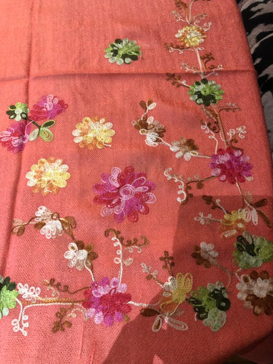 Vintage Styled Colored Floral Pashmina Shawl