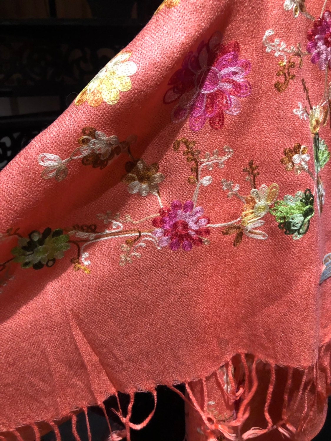 Vintage Styled Colored Floral Pashmina Shawl