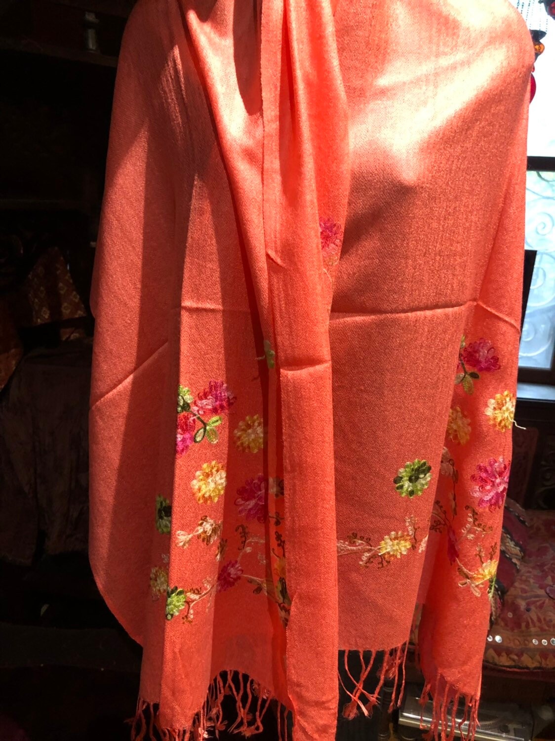 Vintage Styled Colored Floral Pashmina Shawl