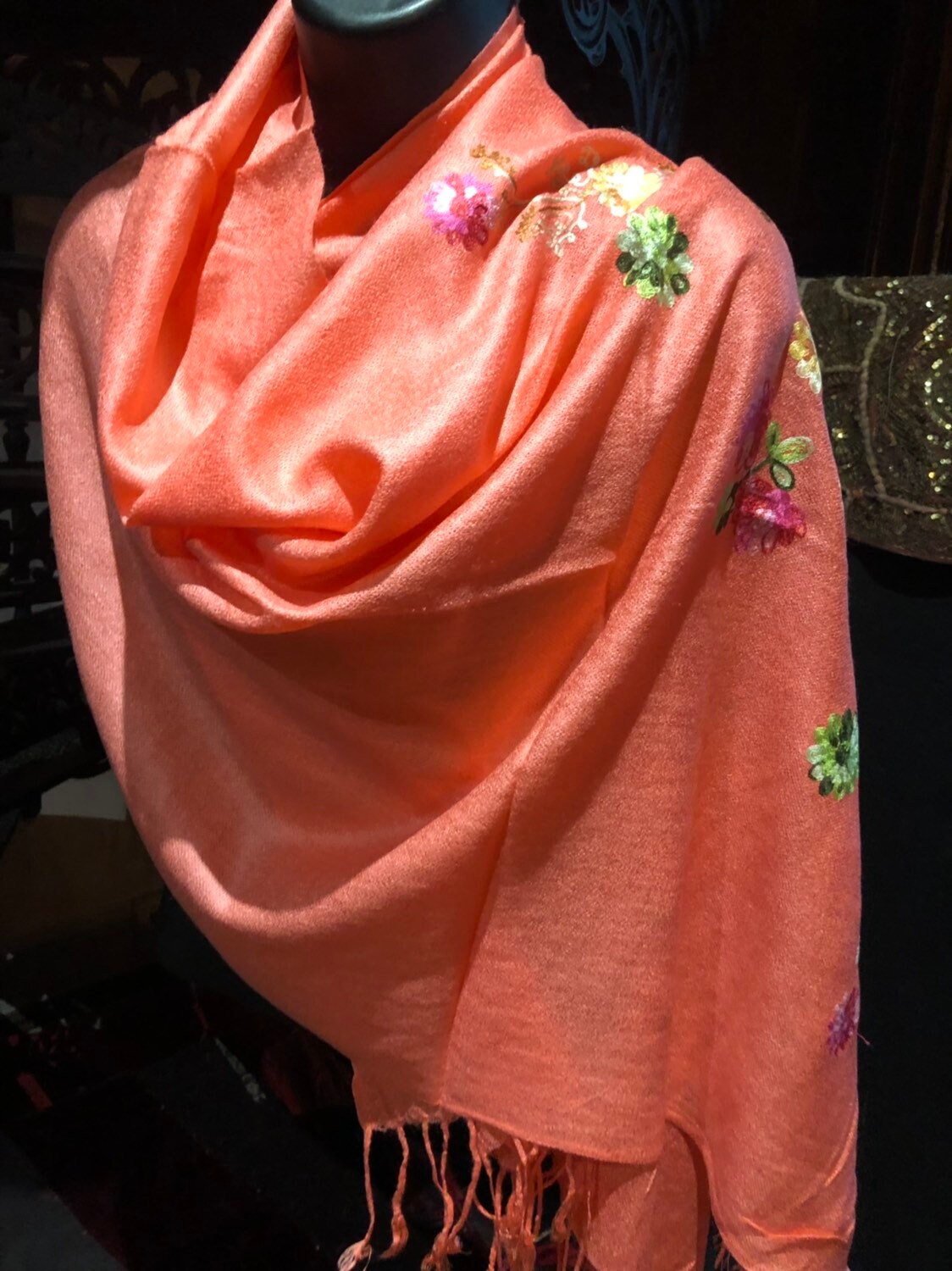 Vintage Styled Colored Floral Pashmina Shawl