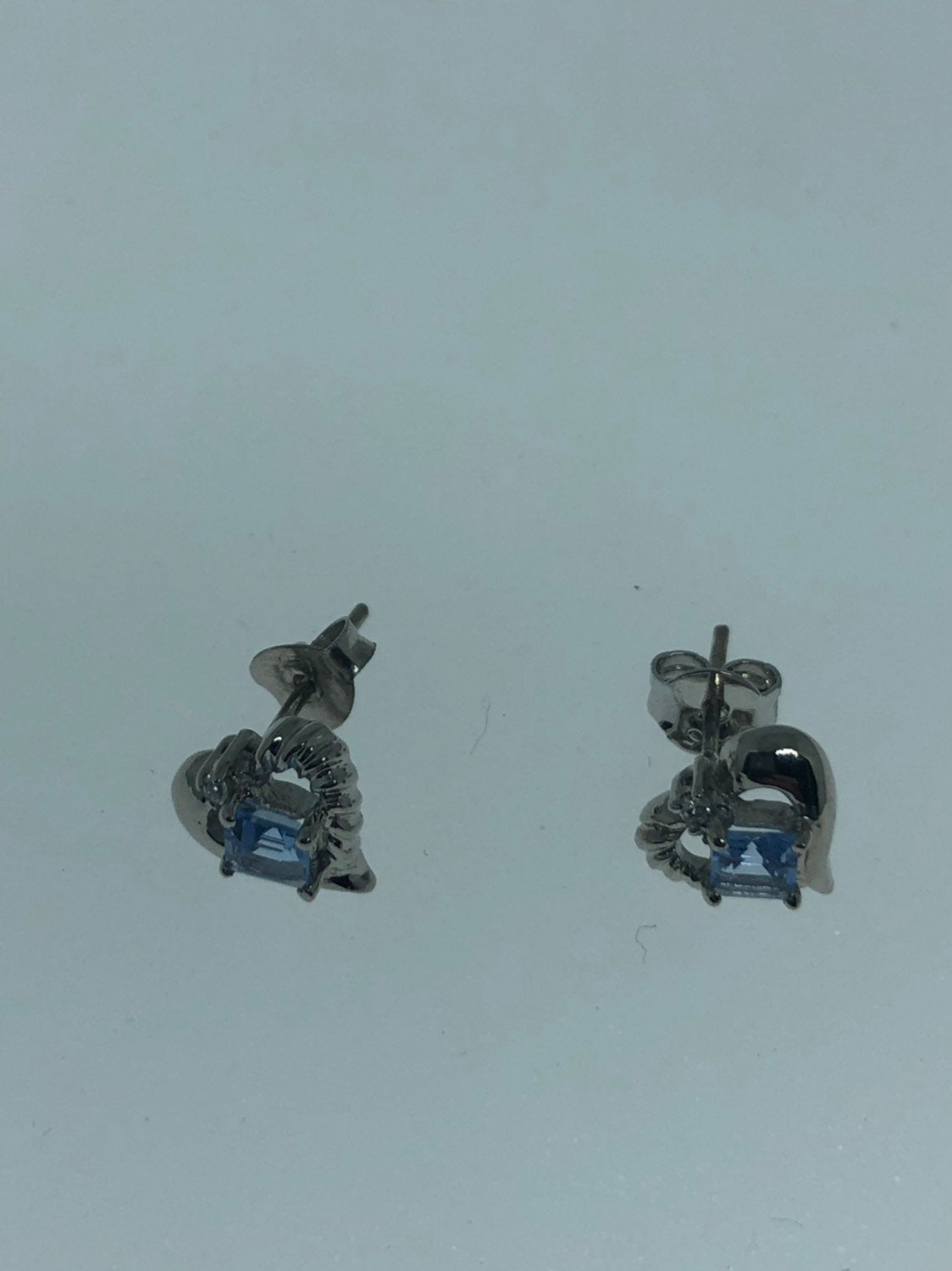 Vintage Blue Topaz Gemstone 925 Sterling Silver Stud Earrings