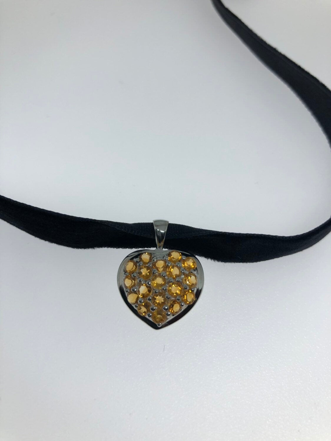 Vintage Handmade 925 Sterling Silver Genuine Citrine Antique Heart Pendant Necklace