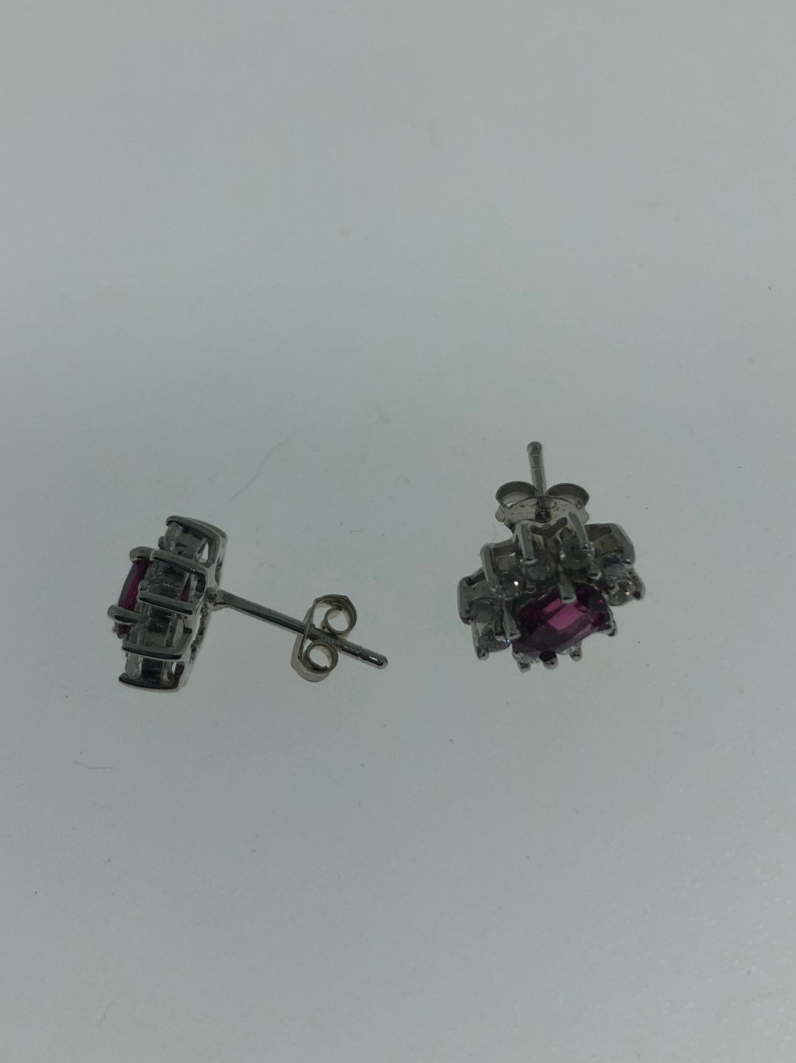 Vintage Handmade 925 Sterling Silver Bohemian Garnet Stud Earrings