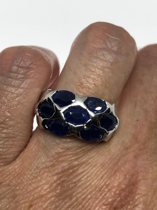Vintage Handmade Deep Blue Sapphire Setting 925 Sterling Silver Gothic Ring