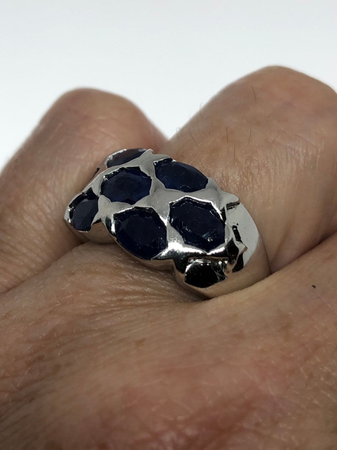 Vintage Handmade Deep Blue Sapphire Setting 925 Sterling Silver Gothic Ring