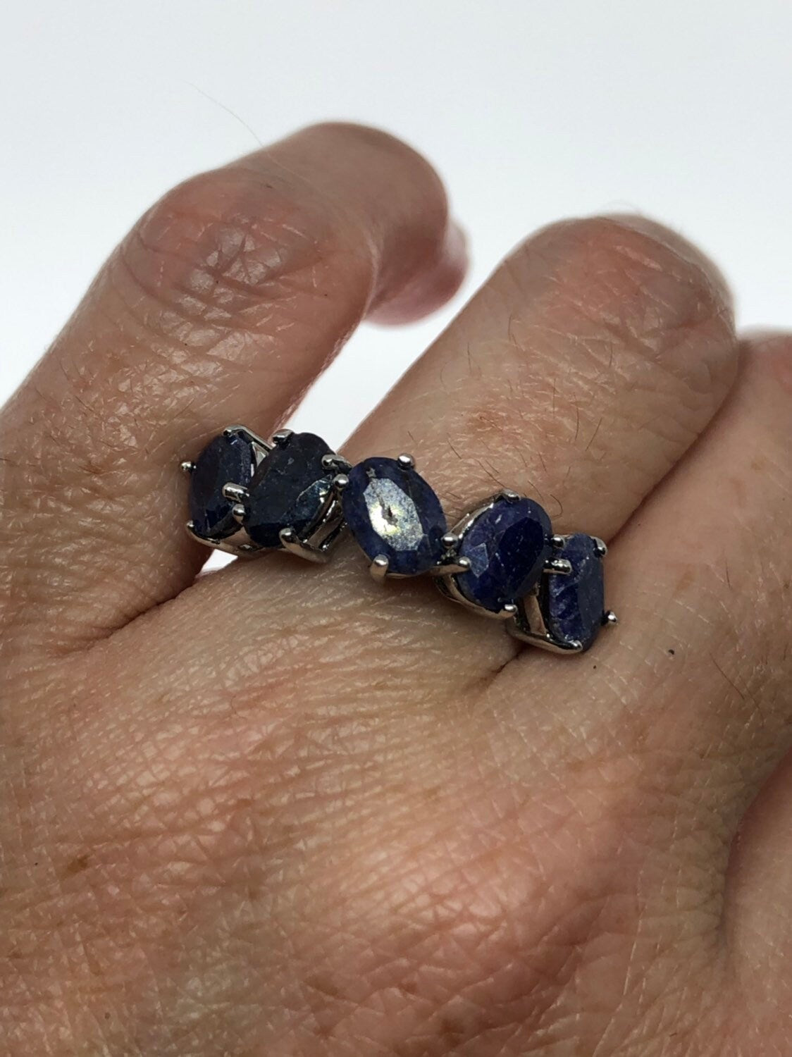 Vintage Handmade Deep Blue Sapphire Setting 925 Sterling Silver Gothic Ring