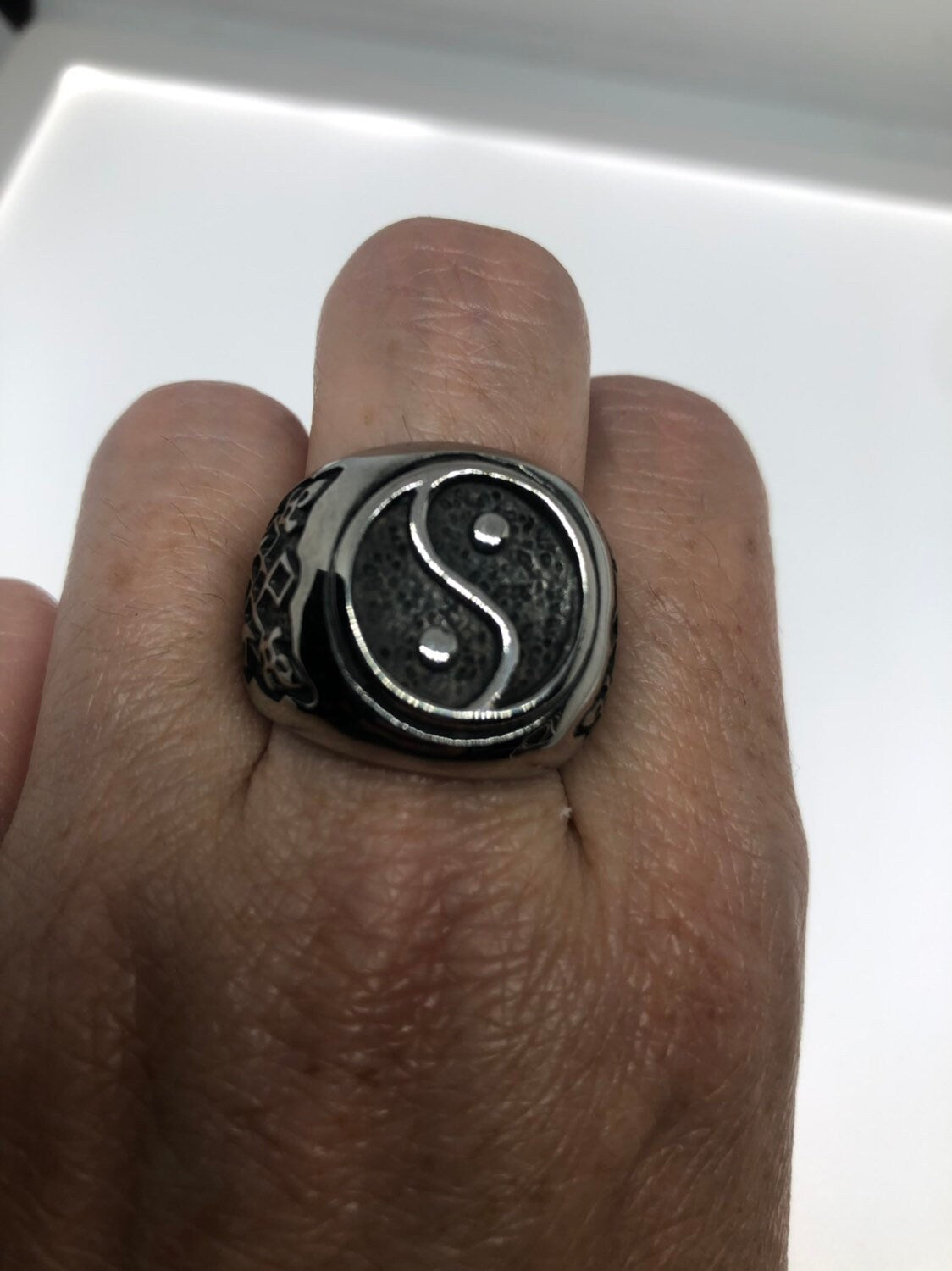Vintage Yin Yang Silver Stainless Mens Ring