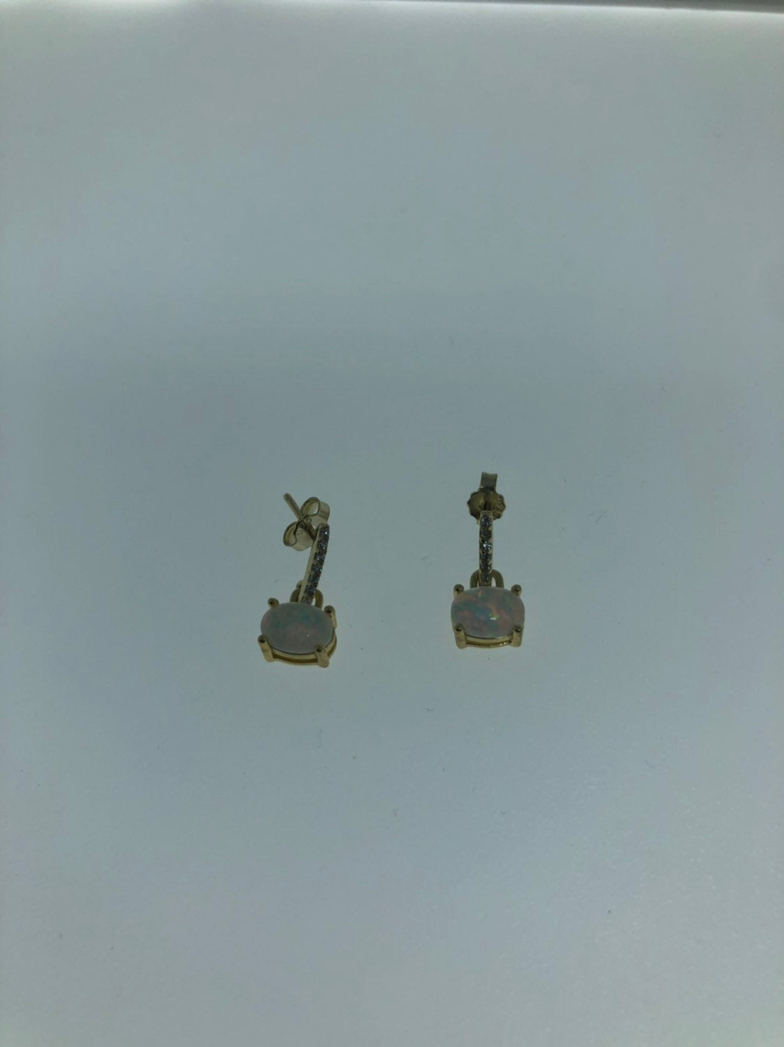 Vintage Genuine White Opal Gold 925 Sterling Silver Dangle Earrings