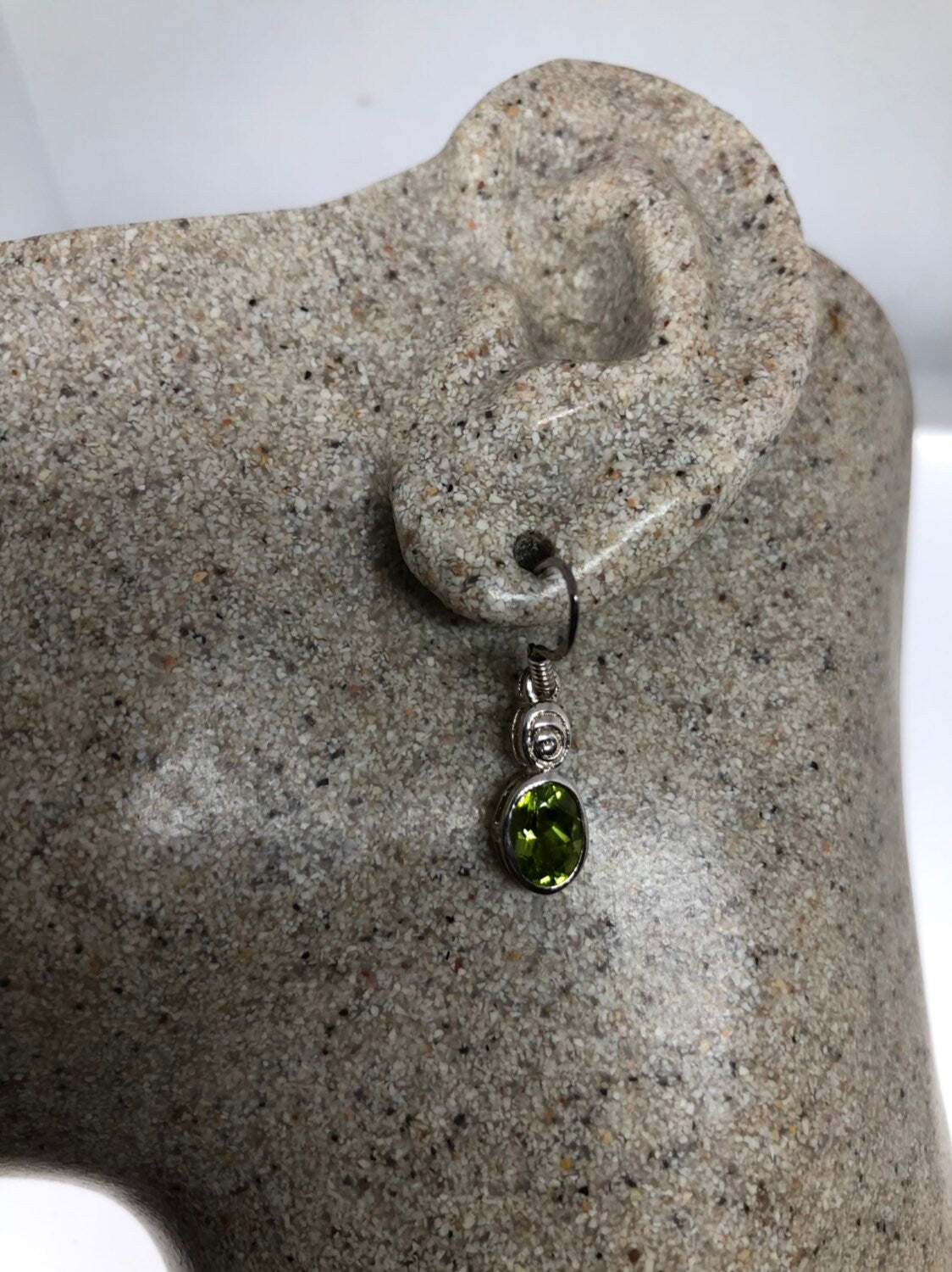 Vintage Handmade Sterling Silver Genuine Green Peridot drop Earrings