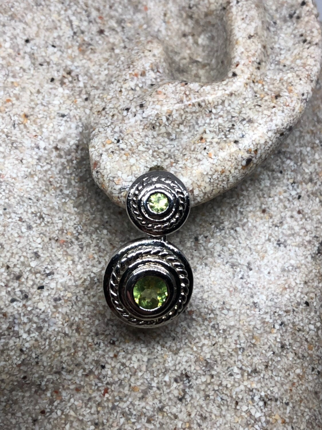 Vintage Handmade Sterling Silver Genuine Green Peridot Stud Earrings