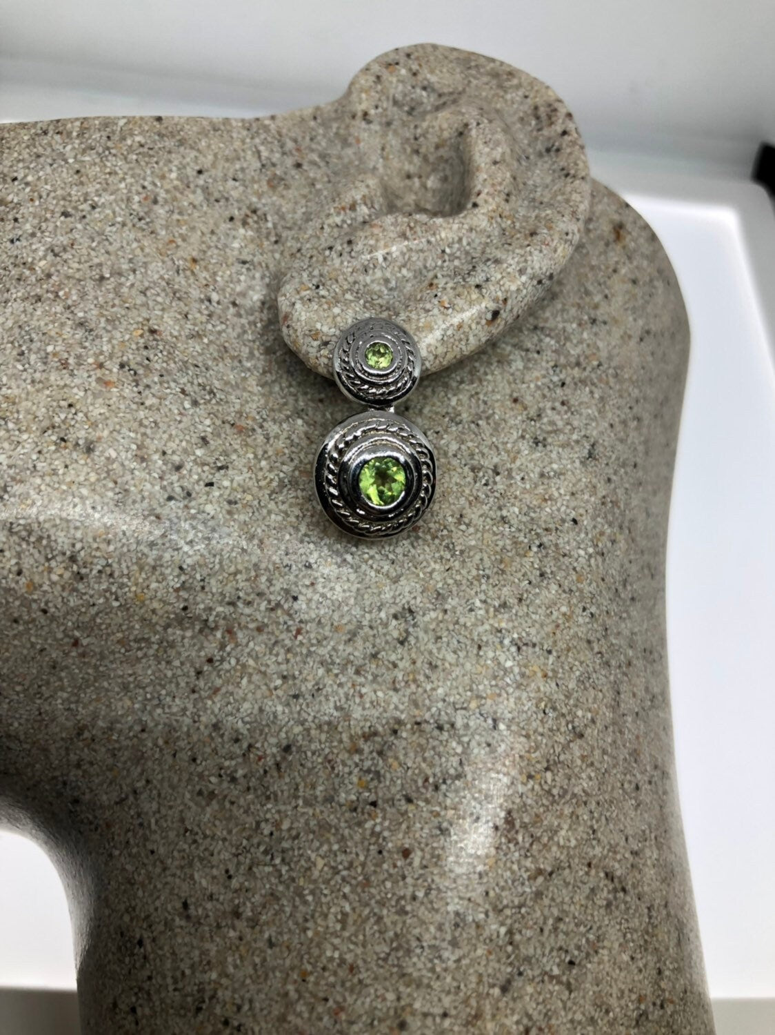 Vintage Handmade Sterling Silver Genuine Green Peridot Stud Earrings