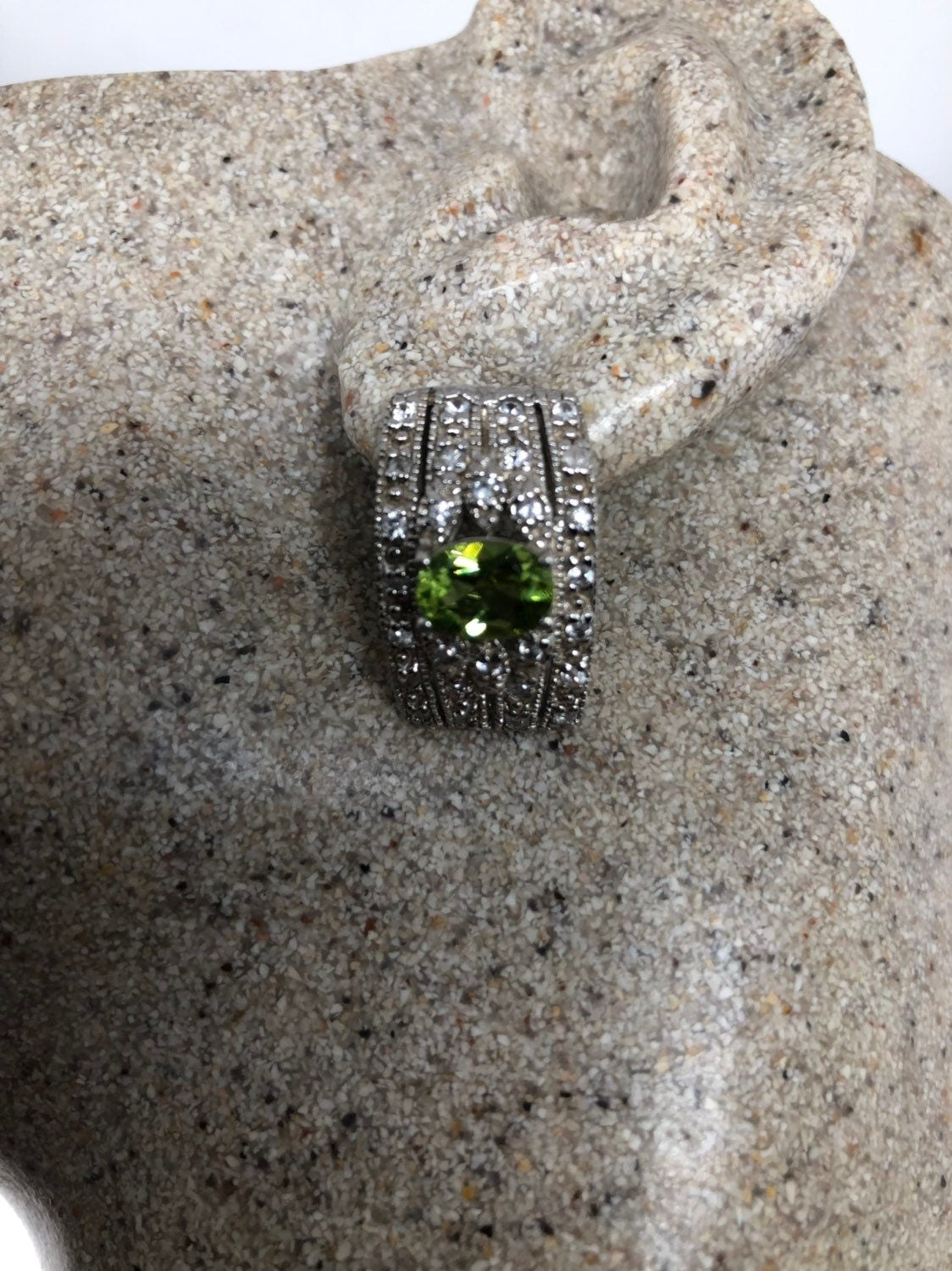 Vintage Handmade Sterling Silver Genuine Green Peridot and White Sapphire Earrings