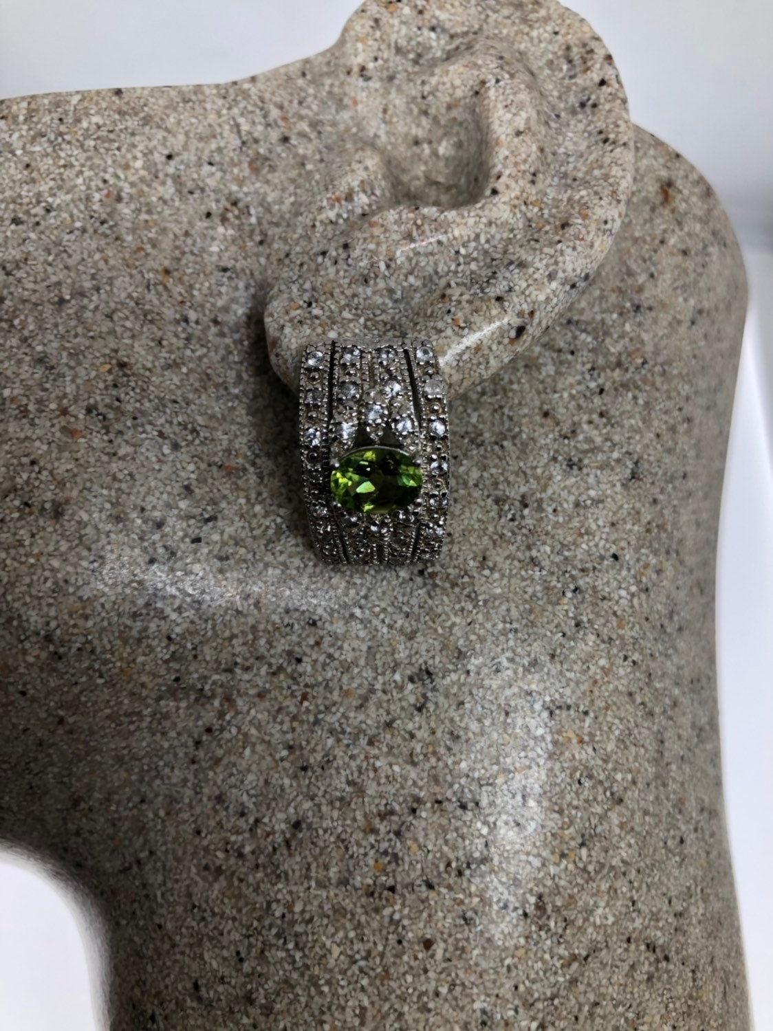 Vintage Handmade Sterling Silver Genuine Green Peridot and White Sapphire Earrings