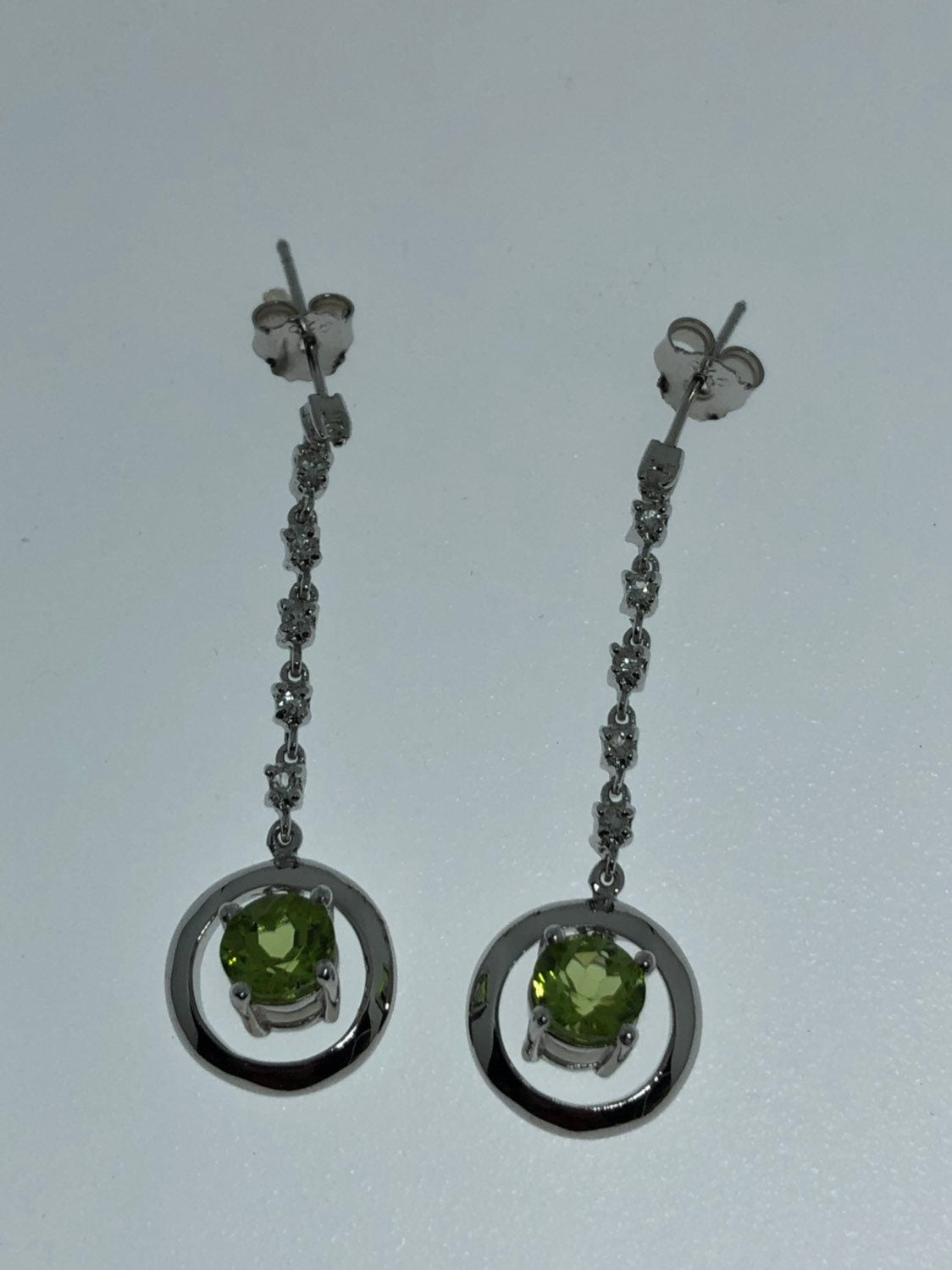 Vintage Handmade Sterling Silver Genuine Green Peridot and White Sapphire Earrings