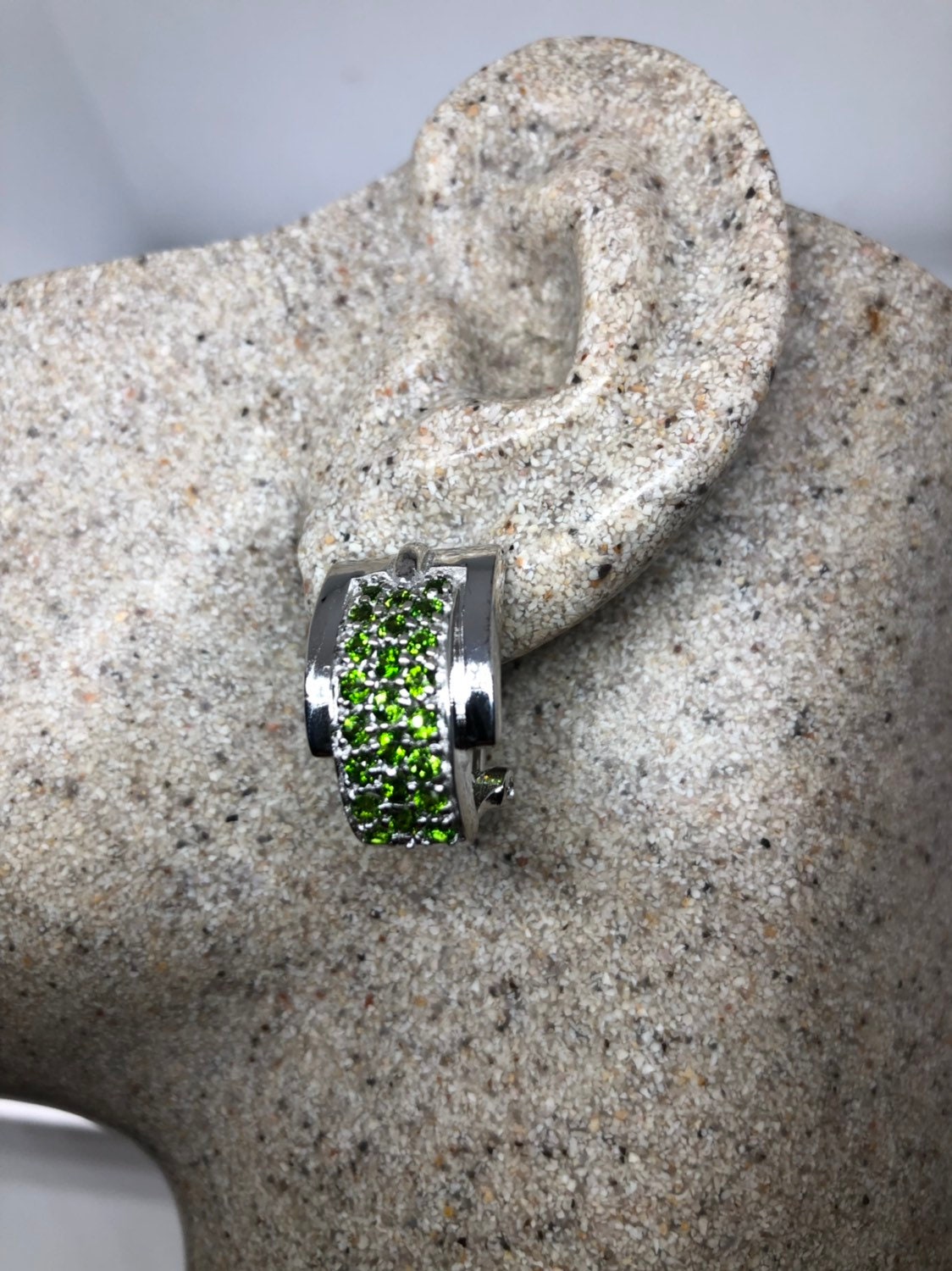 Vintage Handmade Sterling Silver Genuine Green Peridot and White Sapphire Earrings