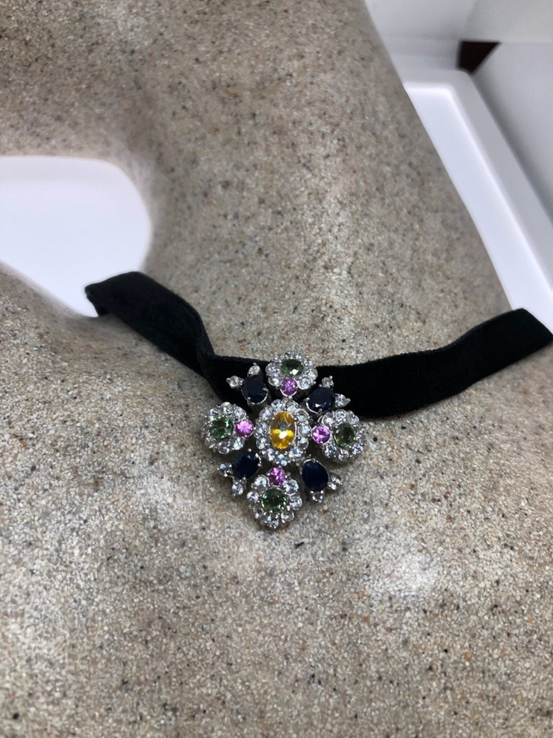 Vintage Handmade 925 Sterling Silver Genuine Garnet, Mixed Gemstone and Citrine Antique Pendant Necklace