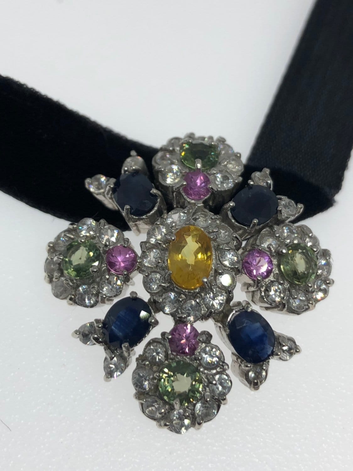 Vintage Handmade 925 Sterling Silver Genuine Garnet, Mixed Gemstone and Citrine Antique Pendant Necklace