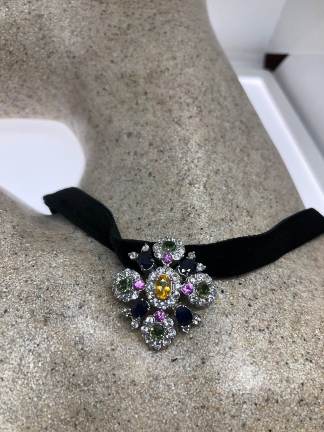 Vintage Handmade 925 Sterling Silver Genuine Garnet, Mixed Gemstone and Citrine Antique Pendant Necklace