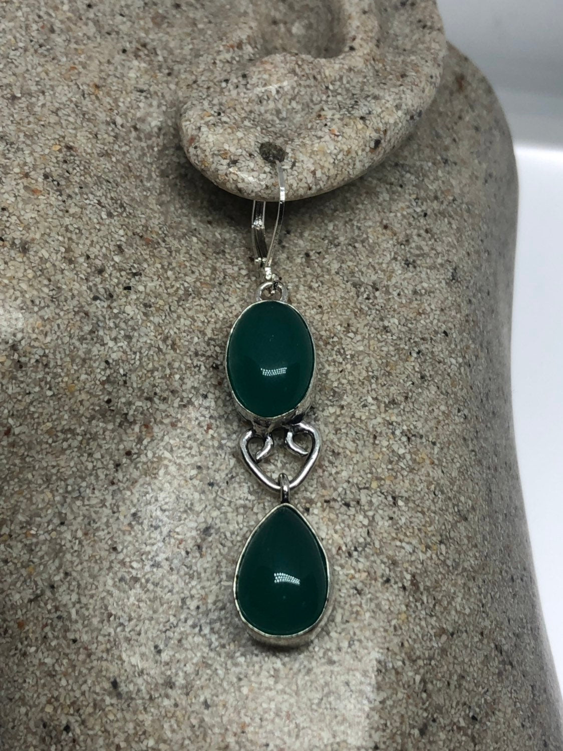 Antique Vintage Green Chrysoprase Silver Dangle Earrings