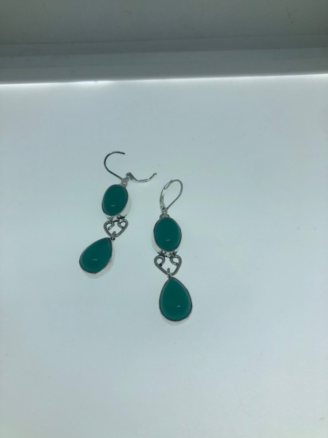 Antique Vintage Green Chrysoprase Silver Dangle Earrings