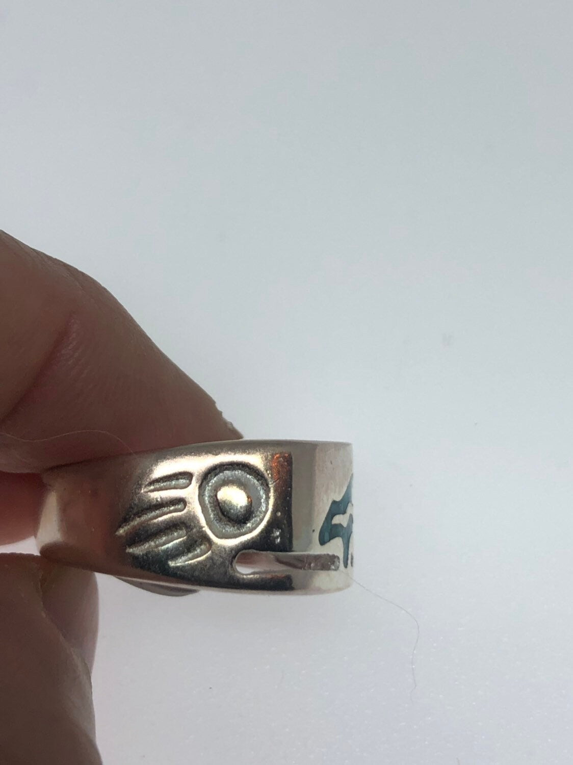Vintage Native American Style Southwestern Turquoise Stone Inlay Mens Bear Ring
