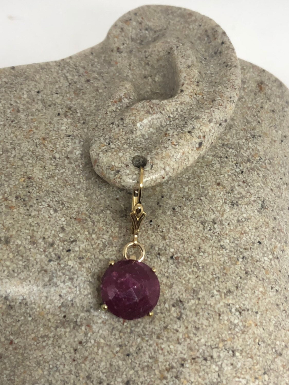 Vintage Handmade Gold Filled Deep Raw Ruby Earrings