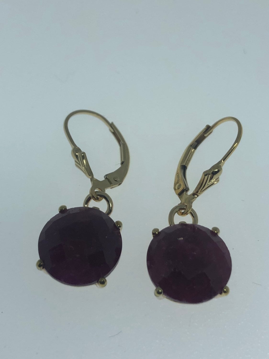 Vintage Handmade Gold Filled Deep Raw Ruby Earrings