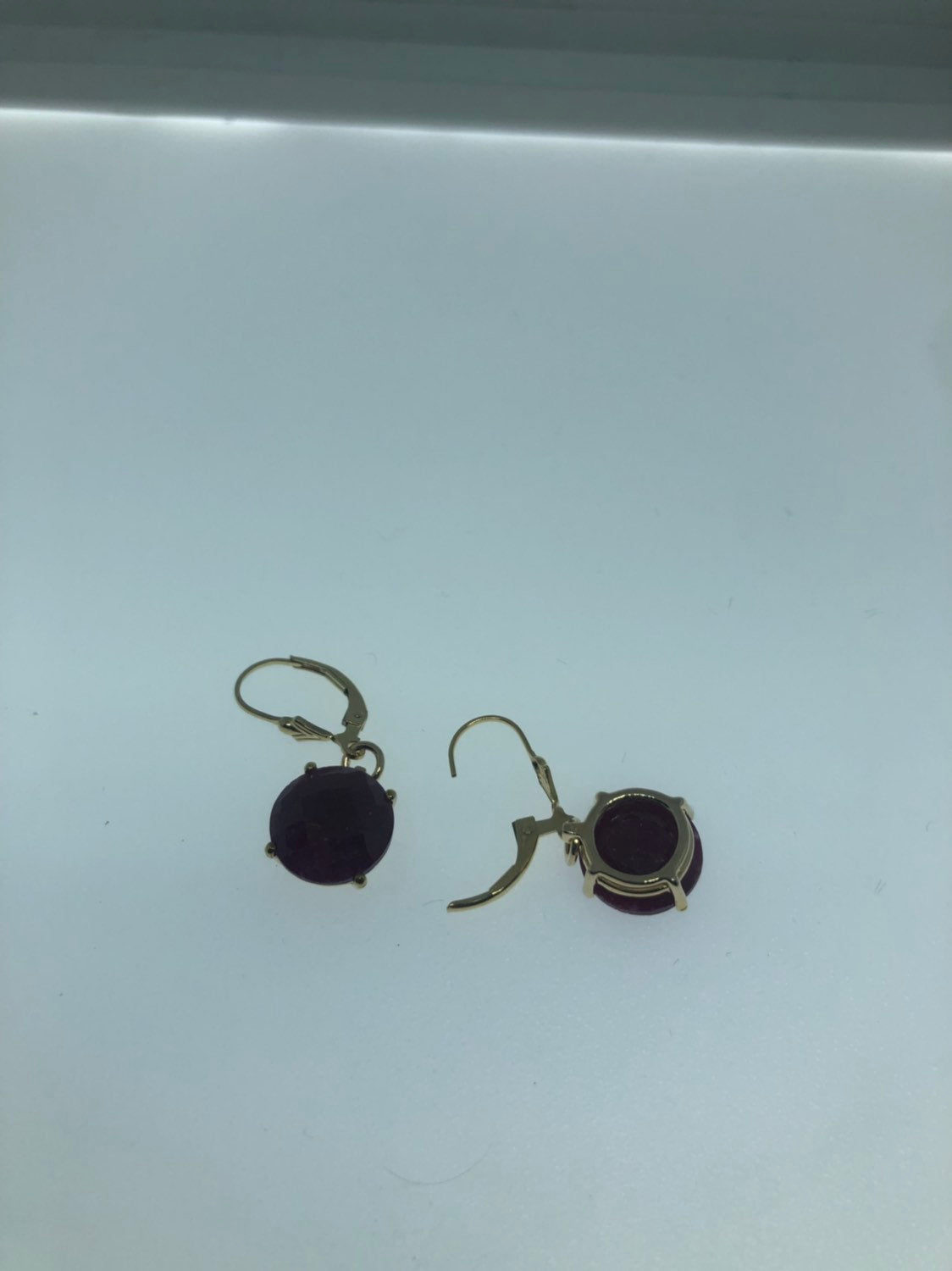 Vintage Handmade Gold Filled Deep Raw Ruby Earrings