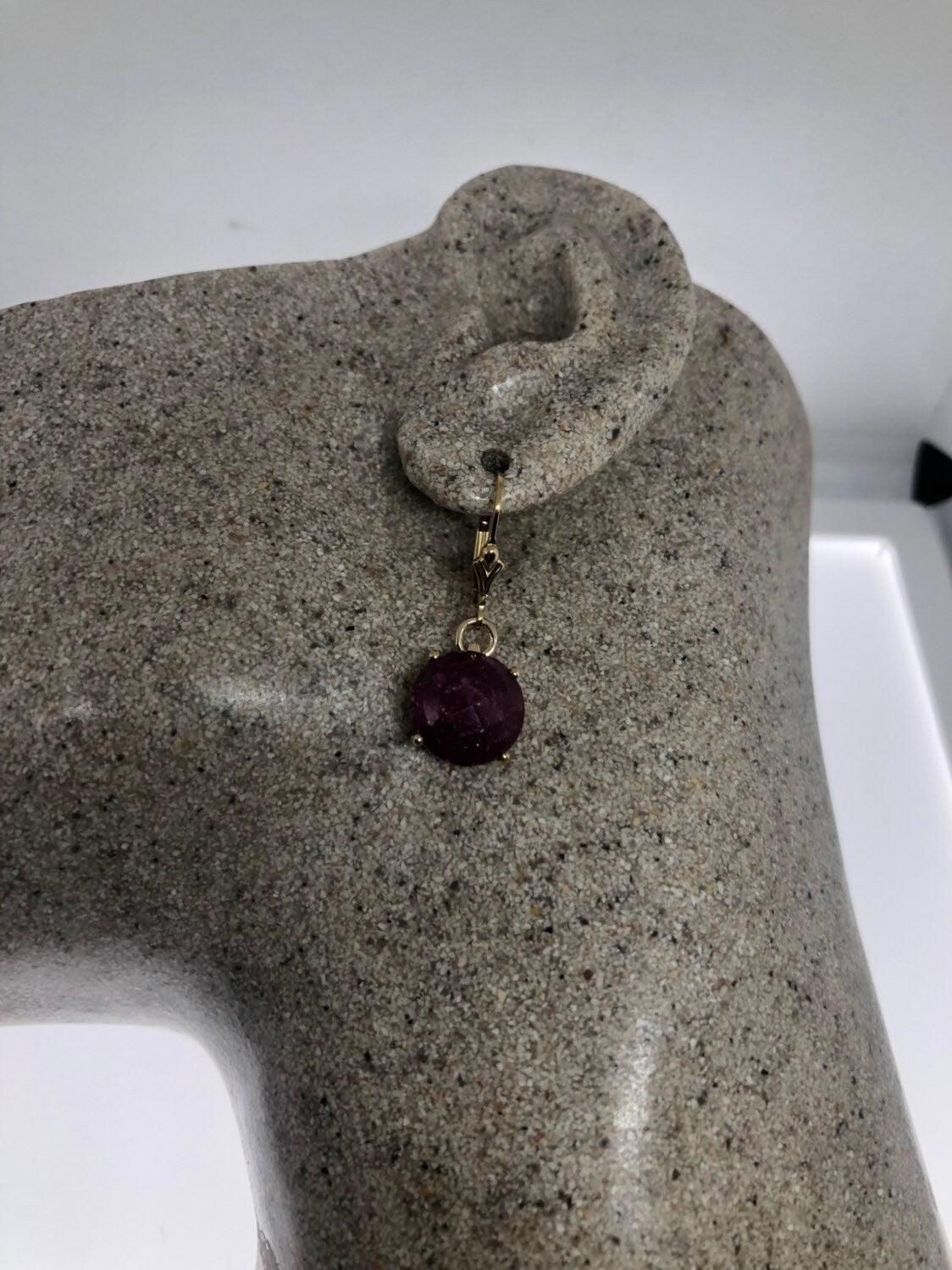 Vintage Handmade Gold Filled Deep Raw Ruby Earrings