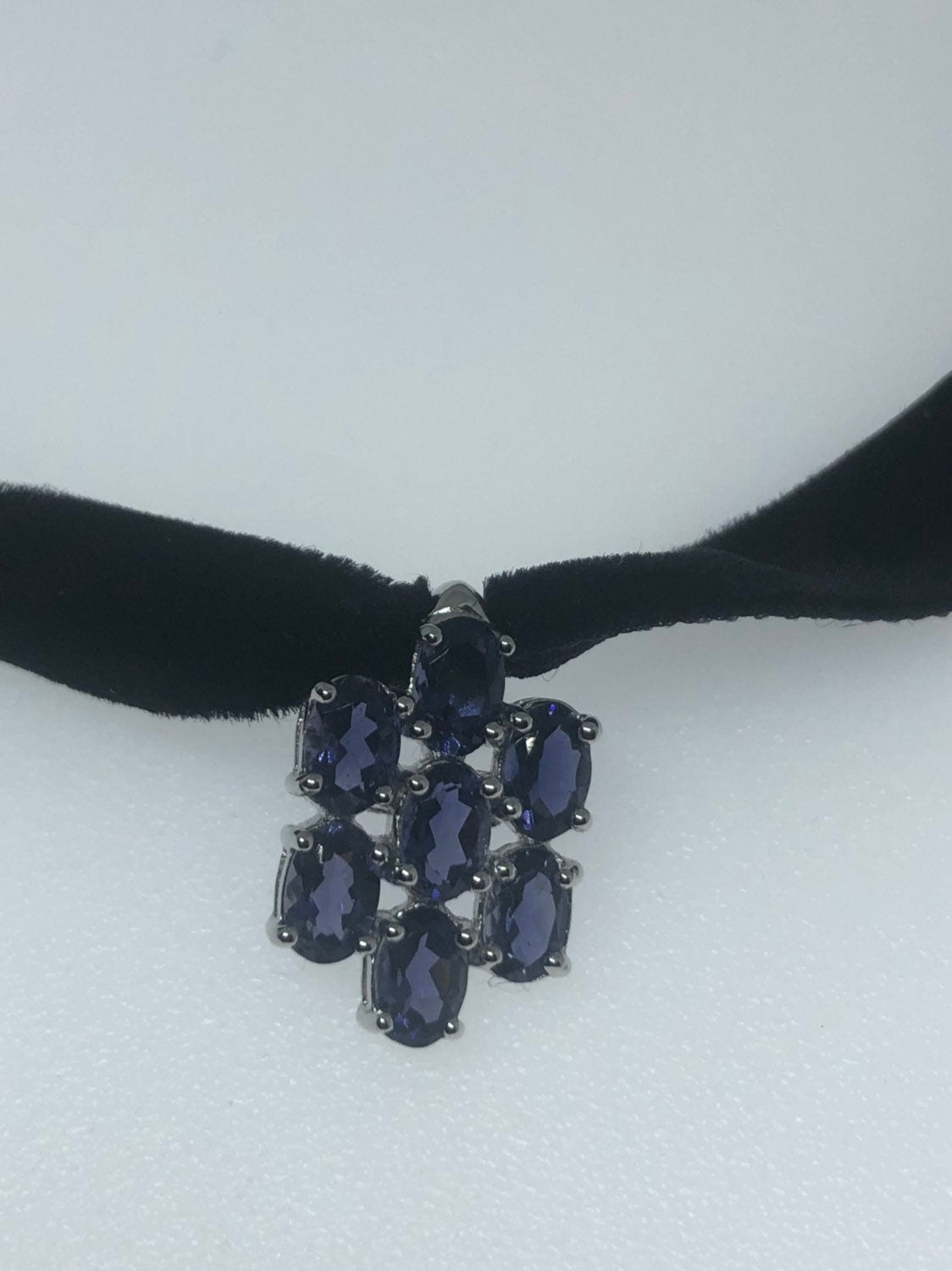 Vintage Blue Iolite Choker Antique 925 Sterling Silver Necklace