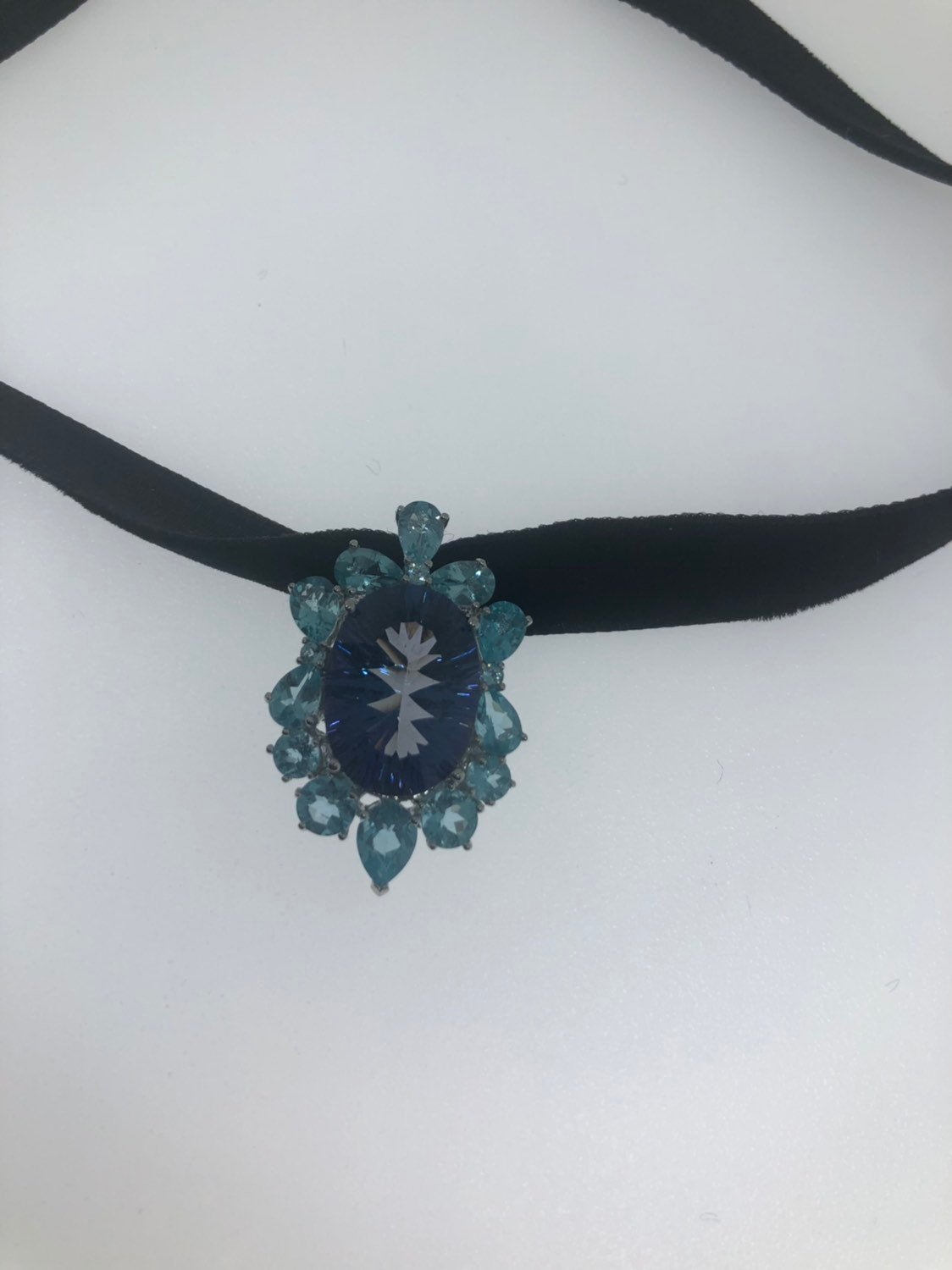 Vintage Genuine Deep Mystic Blue Topaz 925 Sterling Silver Necklace Pendant