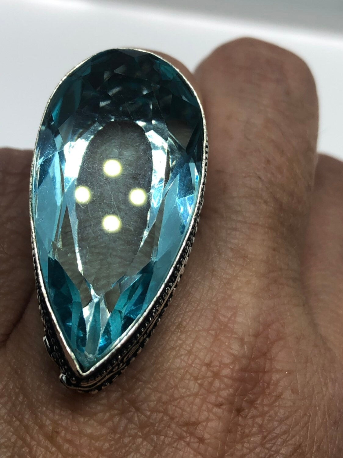 Vintage Aqua Vintage Art Glass Ring About 1.5 Inches Knuckle Ring