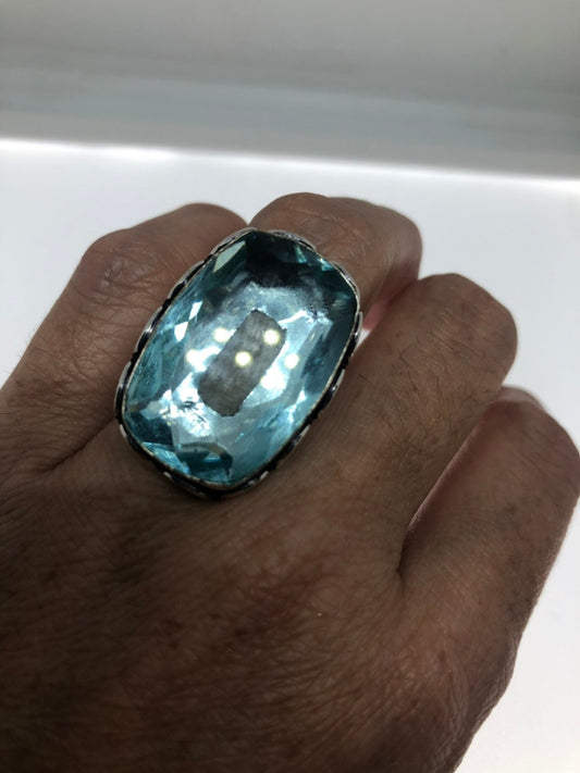 Vintage Aqua Vintage Art Glass Ring About 1 Inch Knuckle Ring