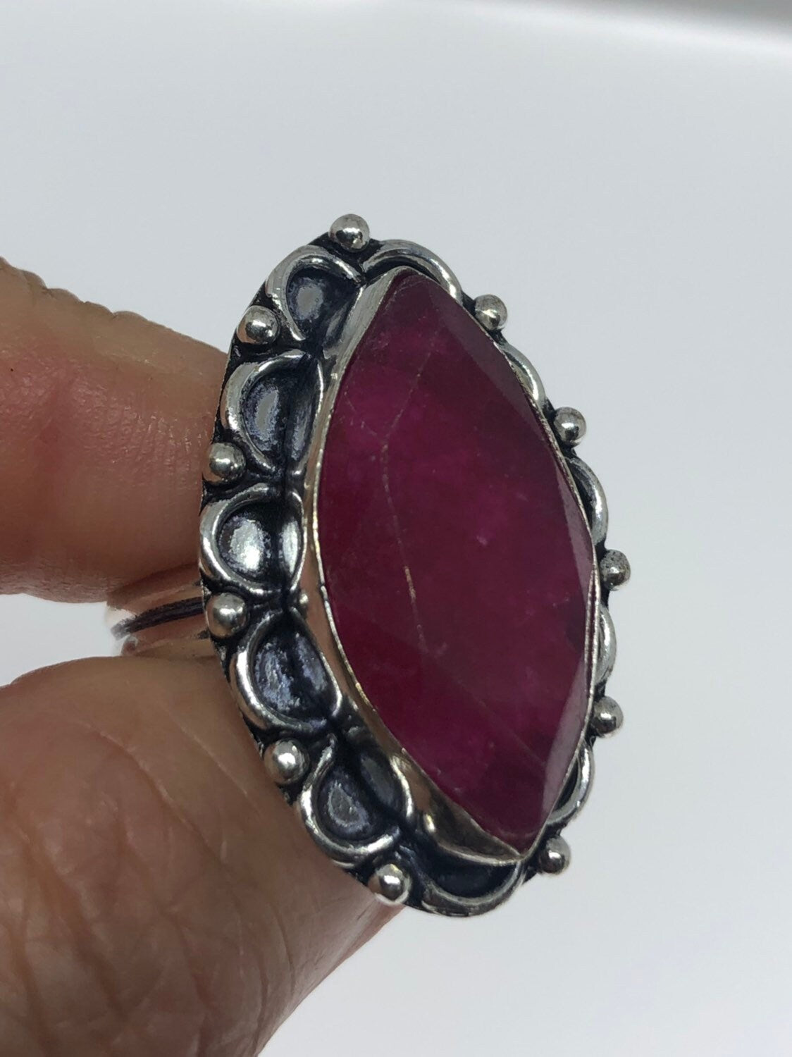 Vintage Handmade Raw Pink Ruby Silver Gothic Ring