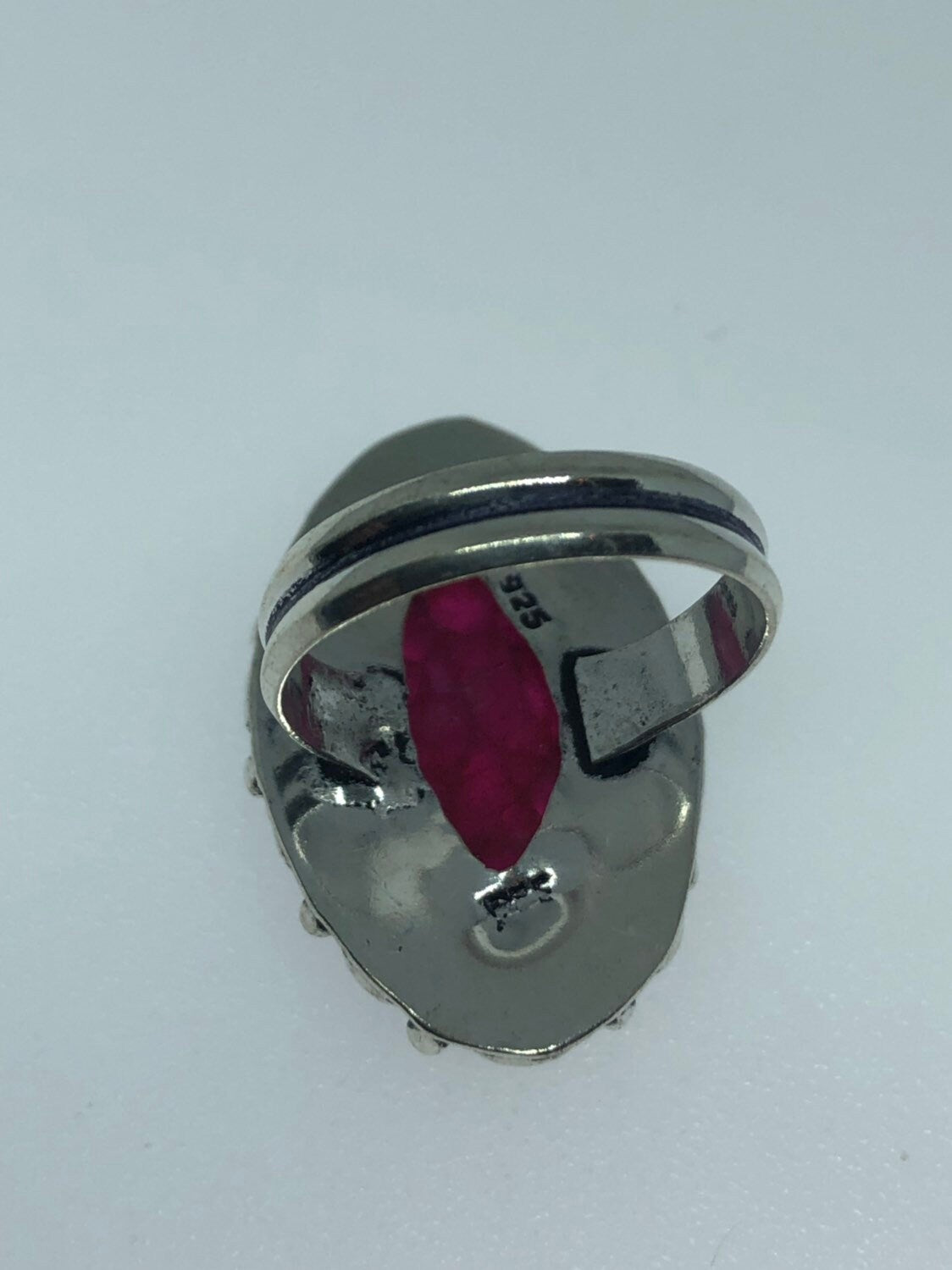 Vintage Handmade Raw Pink Ruby Silver Gothic Ring