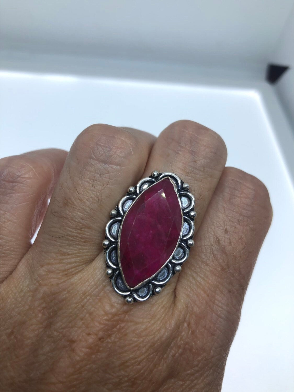 Vintage Handmade Raw Pink Ruby Silver Gothic Ring