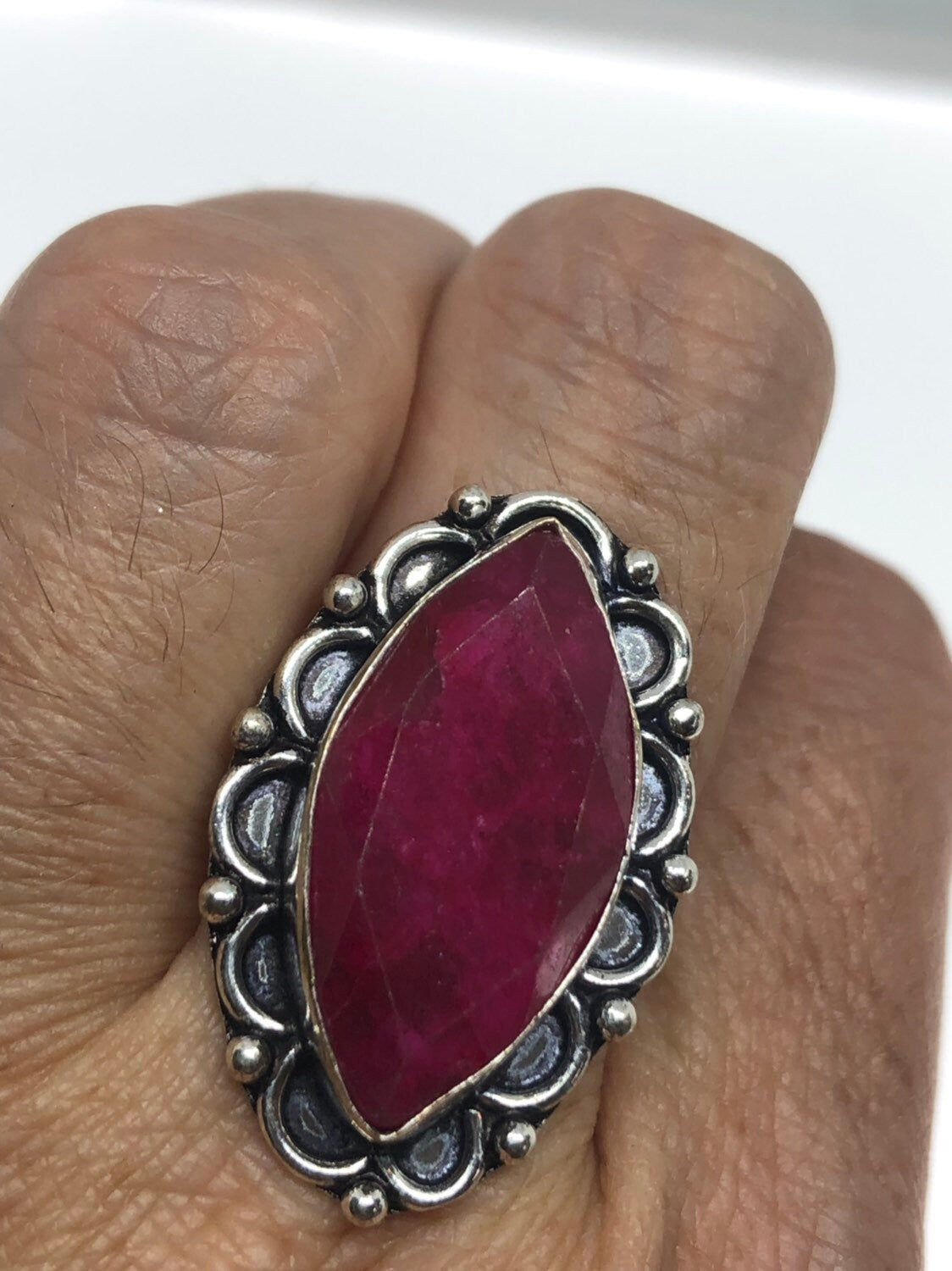 Vintage Handmade Raw Pink Ruby Silver Gothic Ring