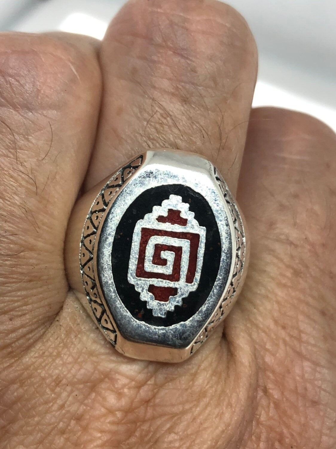 Vintage Native American Southwestern Stone Inlay Men Ring