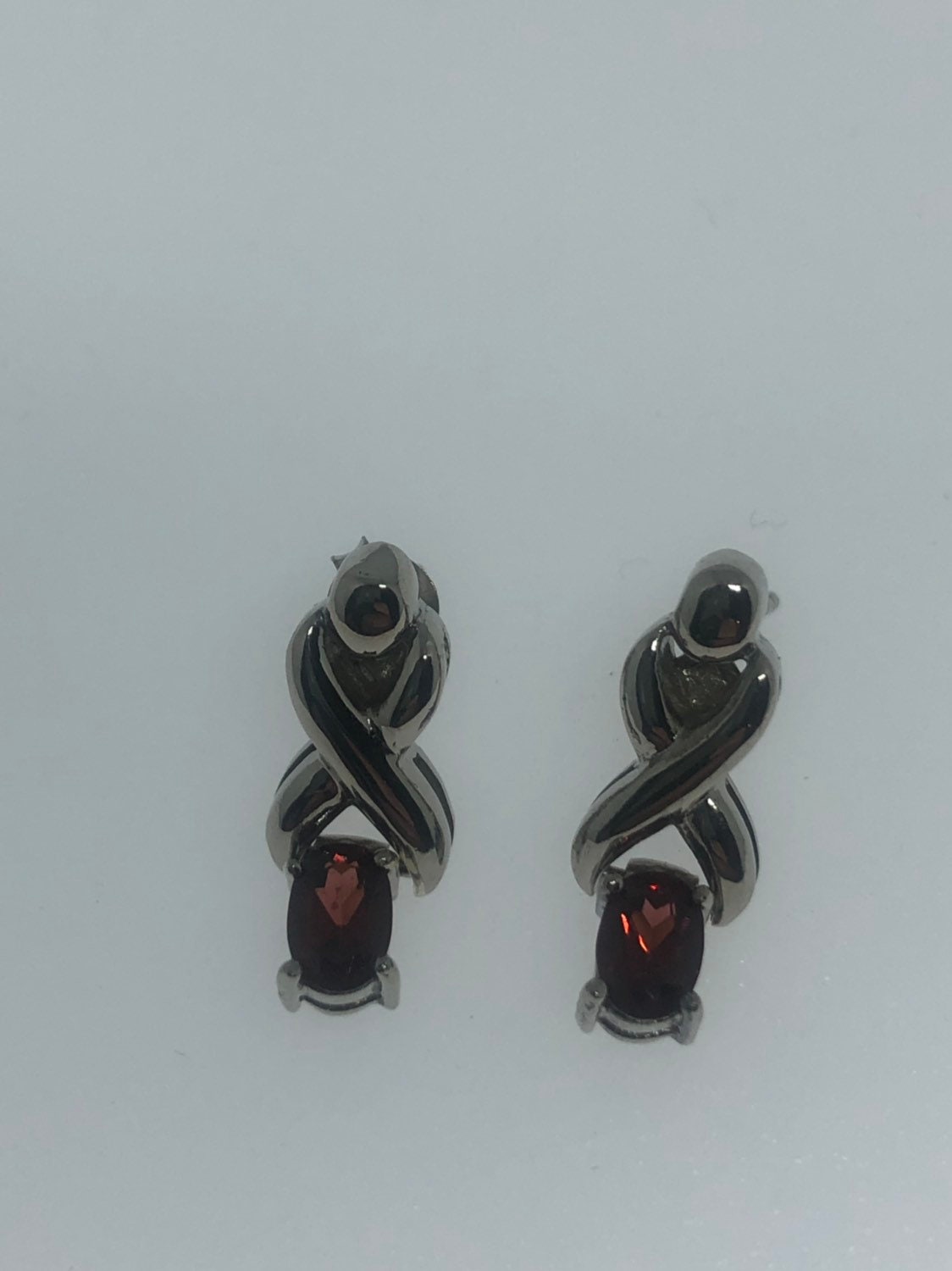Vintage Bohemian Red Garnet Earrings 925 Sterling Silver Deco Dangle