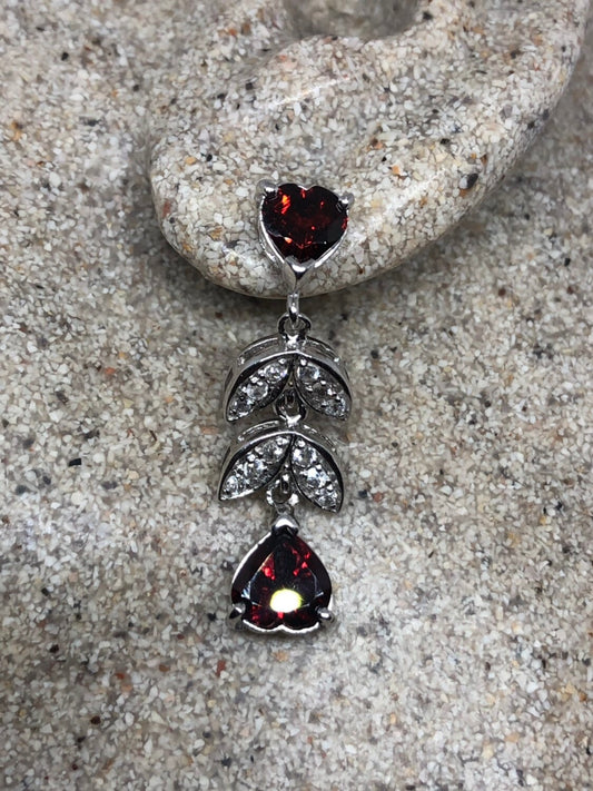 Vintage 925 Sterling Silver Bohemian Heart Garnet Earrings