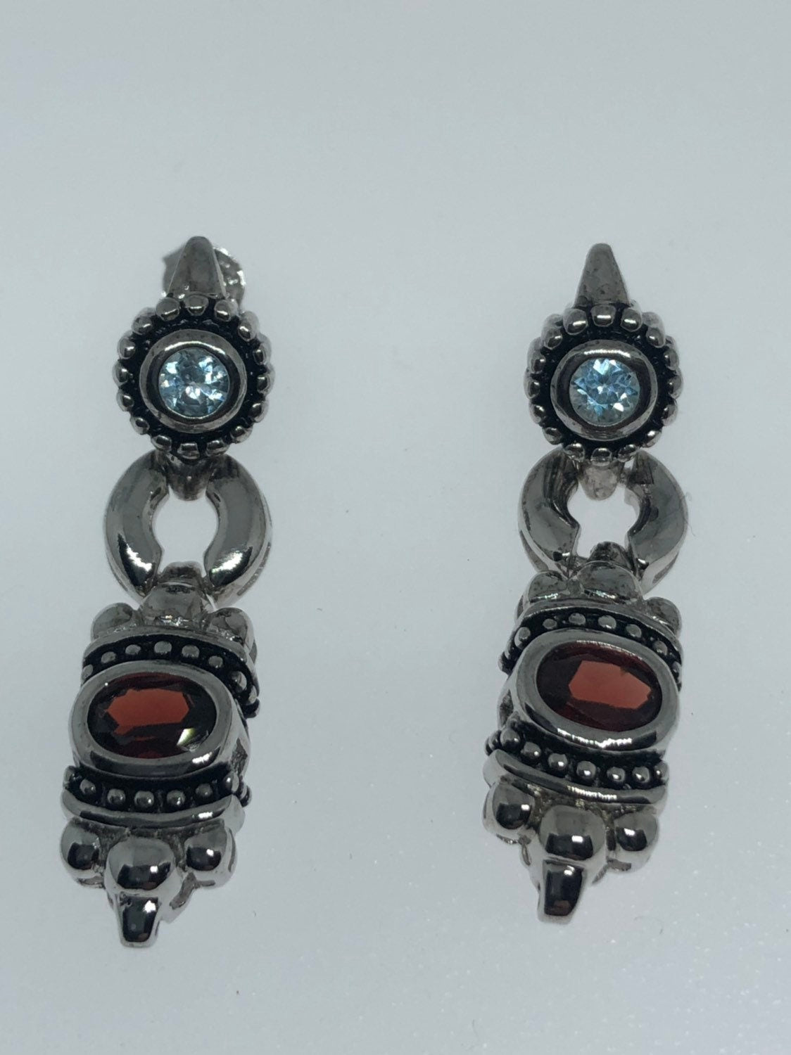 Vintage Bohemian Garnet Earring 925 Sterling Silver