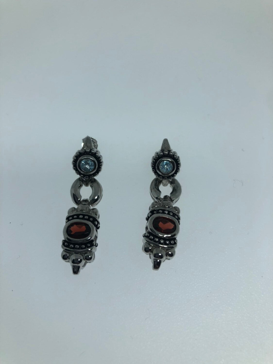 Vintage Bohemian Garnet Earring 925 Sterling Silver