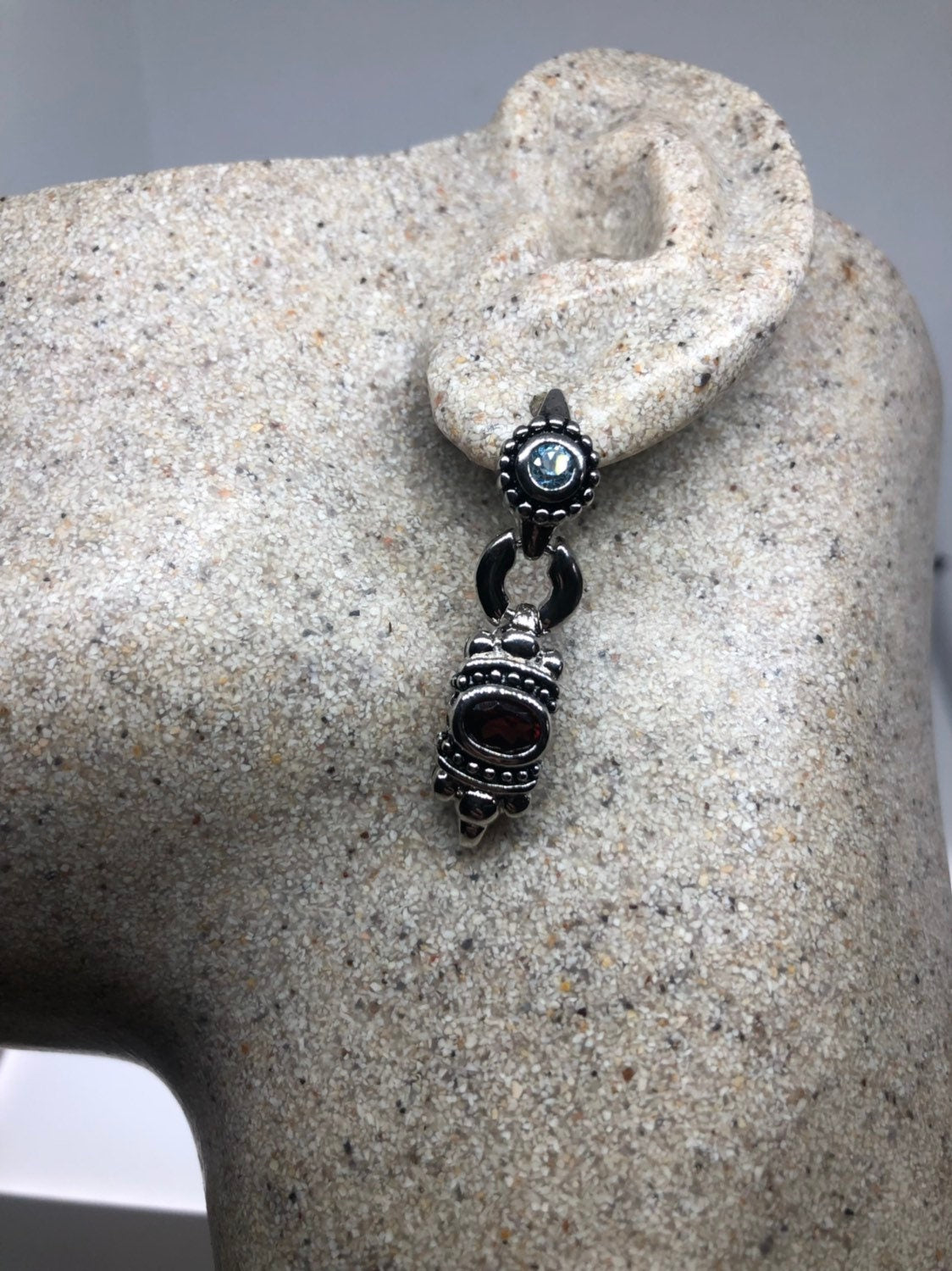 Vintage Bohemian Garnet Earring 925 Sterling Silver